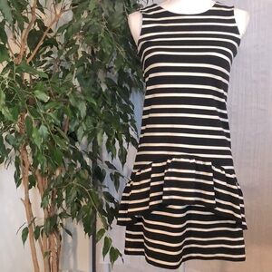 J CREW dress sz XXS black & white striped sleeveless drop waist layered …